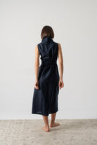 Cora Linen Wrap Dress Navy Luxmii