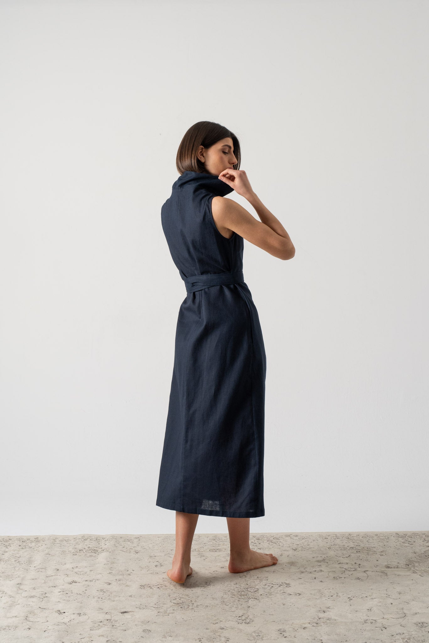 Cora Linen Wrap Dress Navy Luxmii