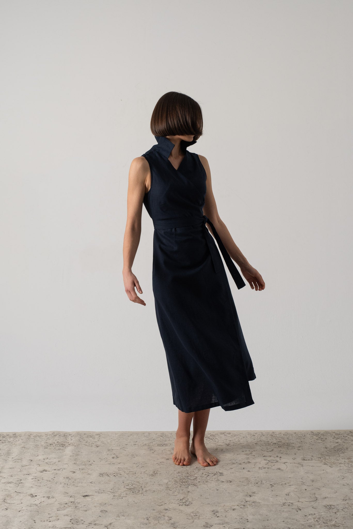 Cora Linen Wrap Dress Navy Luxmii