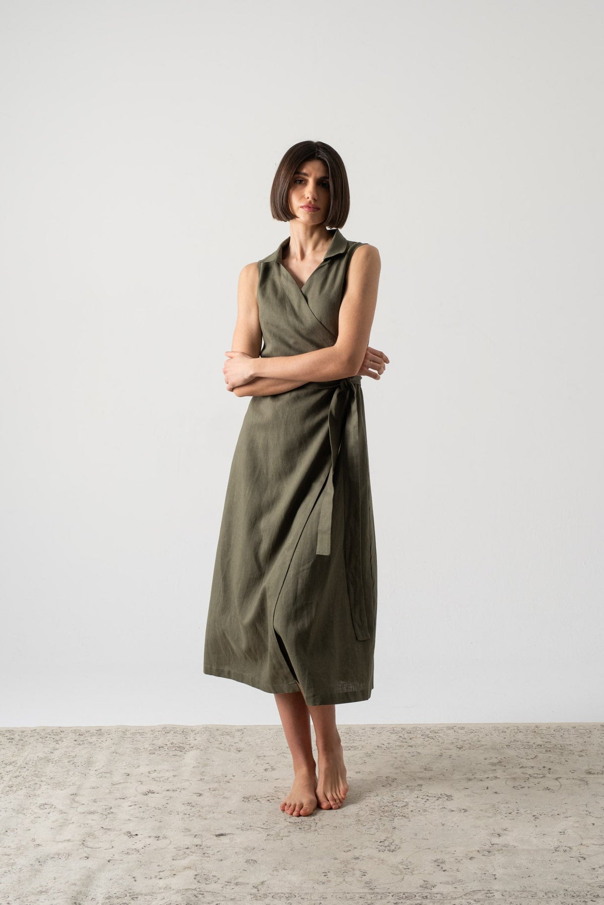 Cora Wrap Dress Khaki Luxmii