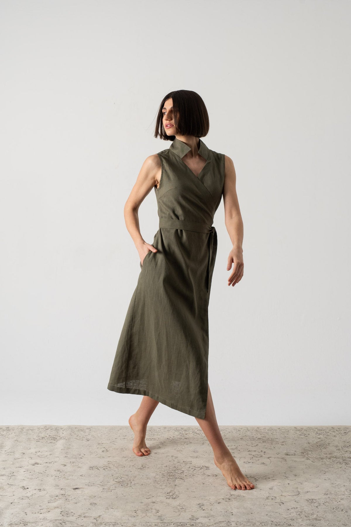 Cora Wrap Dress Khaki Luxmii