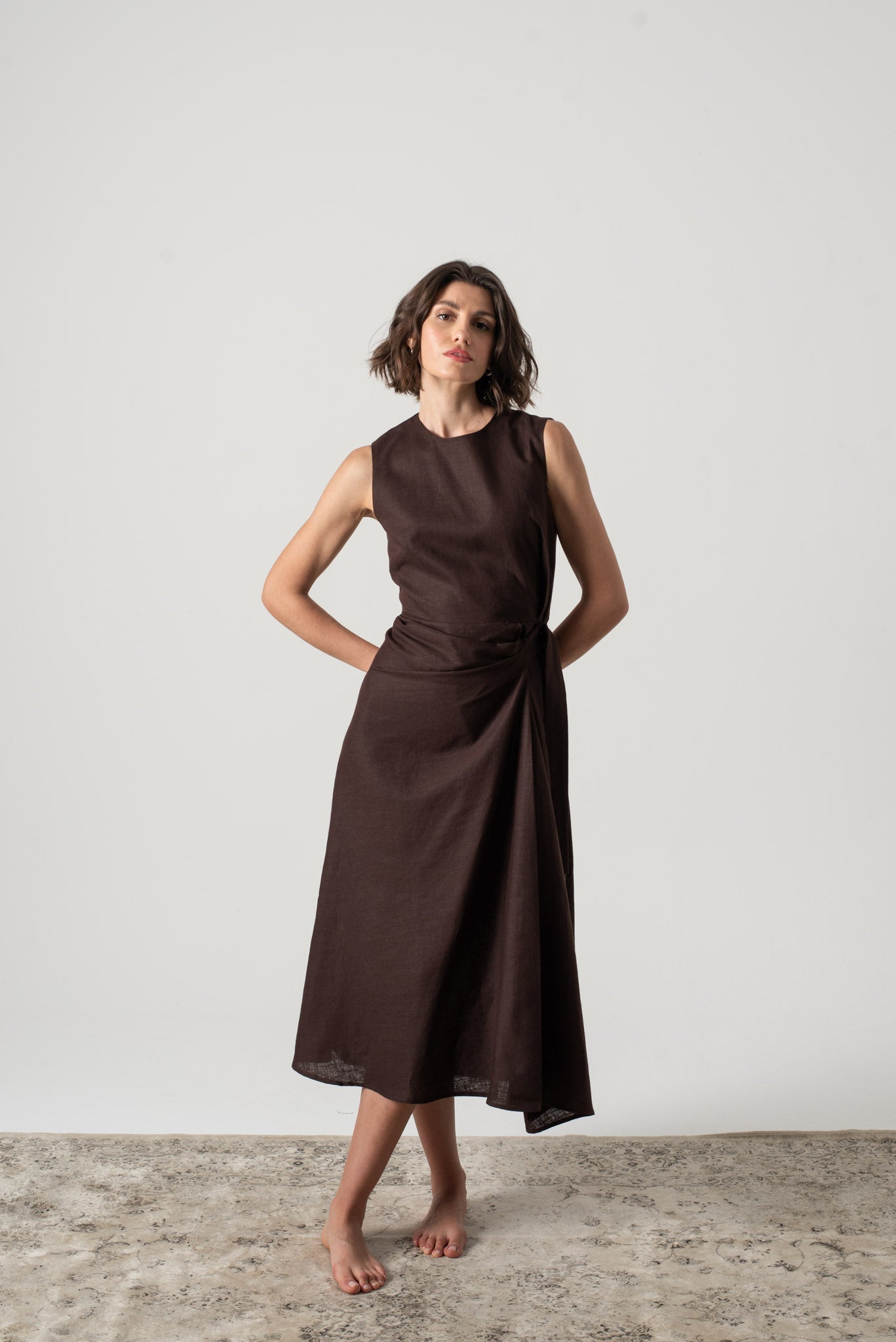 Linen midi wrap dress on sale