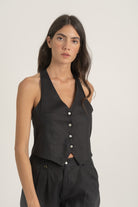 Figurati Linen Gilet Top Black Luxmii