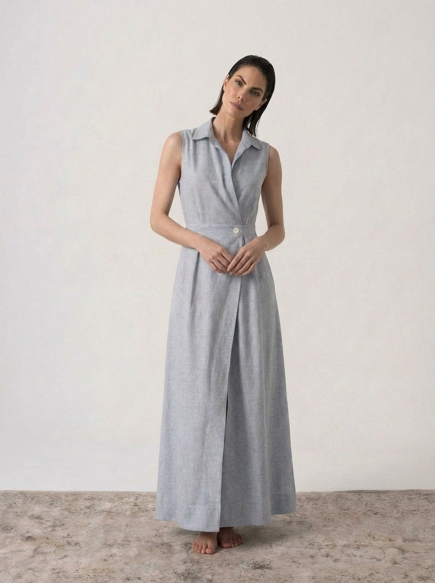 Halvar Sleeveless Maxi Dress French Blue Stripe Luxmii