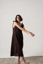 Jakob Linen Slip Dress Brown Espresso Luxmii