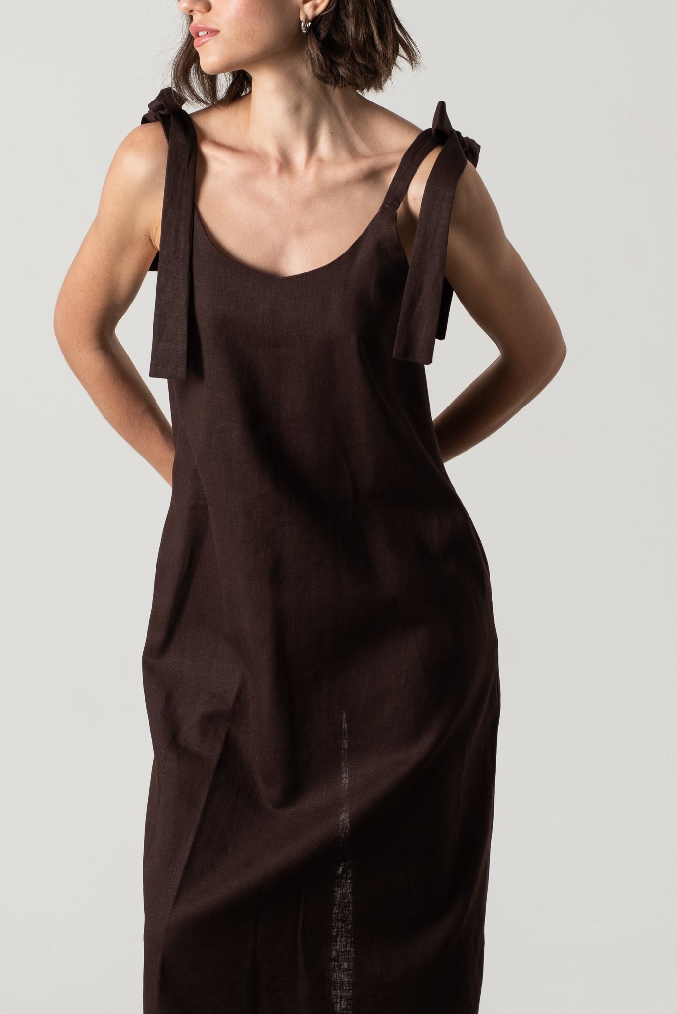 Jakob Linen Slip Dress Brown Espresso Luxmii