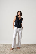 L'origami Linen Top Navy Luxmii