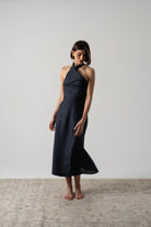 Oréa Halter Midi Dress Navy Luxmii