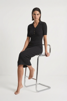 Ribbed Midi Polo Dress in Black Luxmii