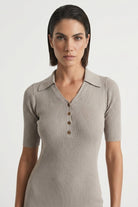 Ribbed Midi Polo Dress in Pebble Grey Luxmii