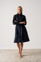 Rumi Linen Shirt Dress Navy Luxmii