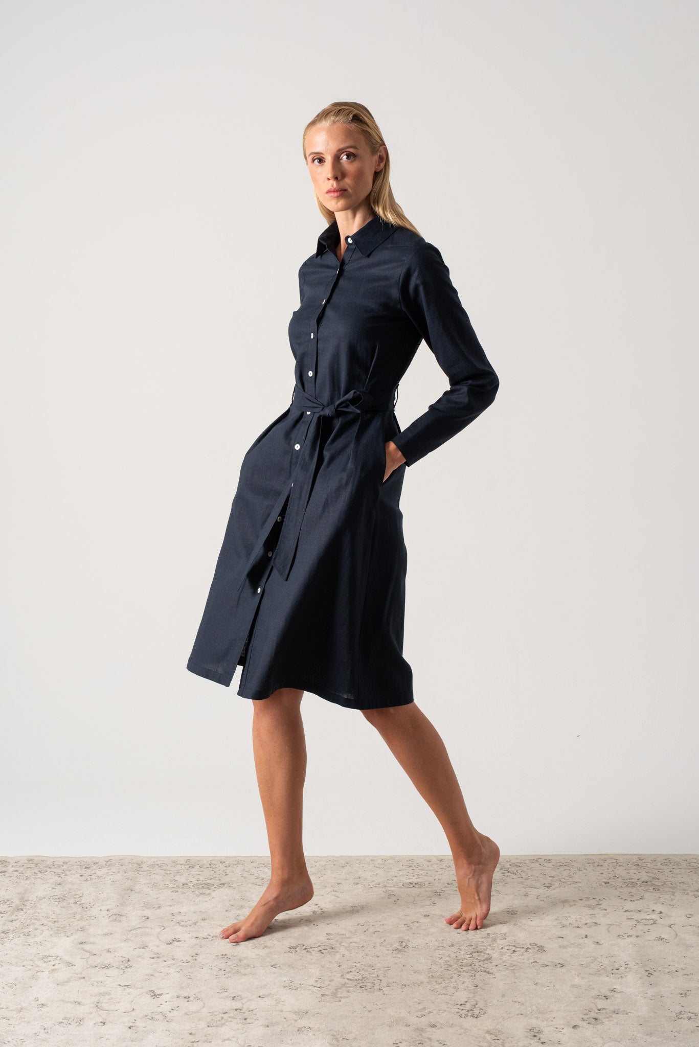 Rumi Linen Shirt Dress Navy Luxmii