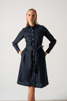 Rumi Linen Shirt Dress Navy Luxmii