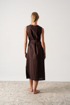 Safari Linen Wrap Dress Brown Espresso Luxmii