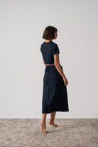 Zafran Linen Midi Skirt in Navy Luxmii