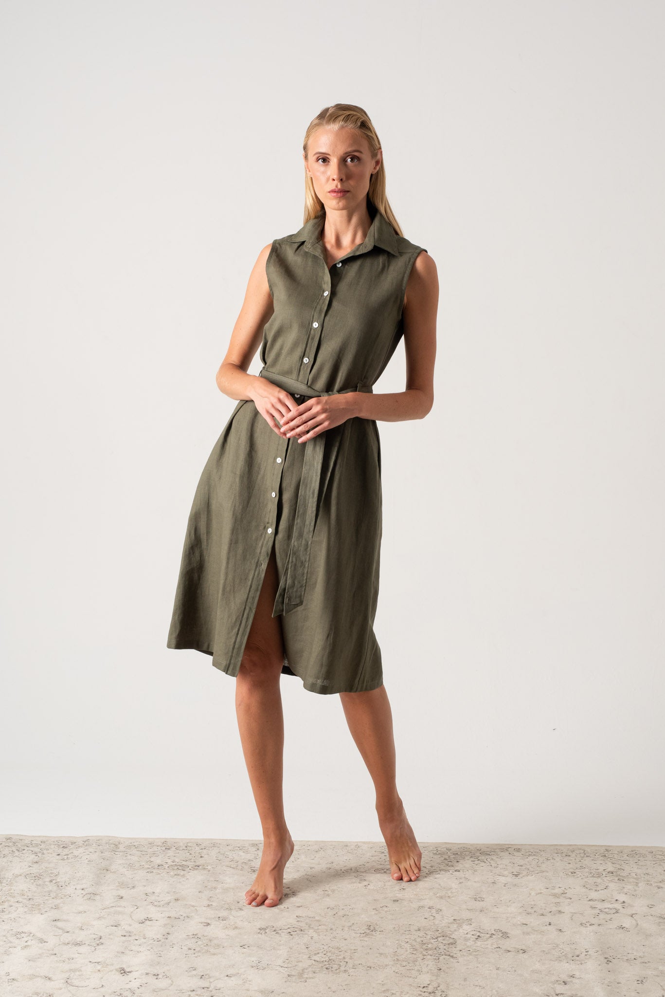 Zaya Linen Dress Khaki Luxmii