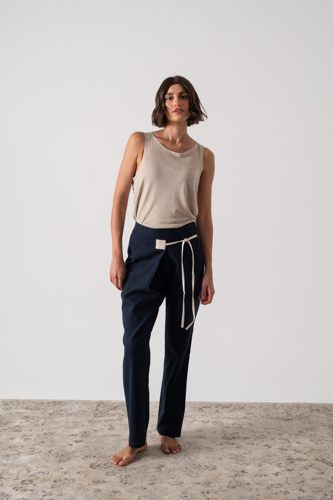 Zephyr Linen Wrap Pant in Navy Luxmii