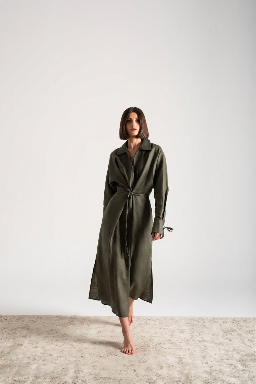 Zeus Wrap Dress Olive Luxmii