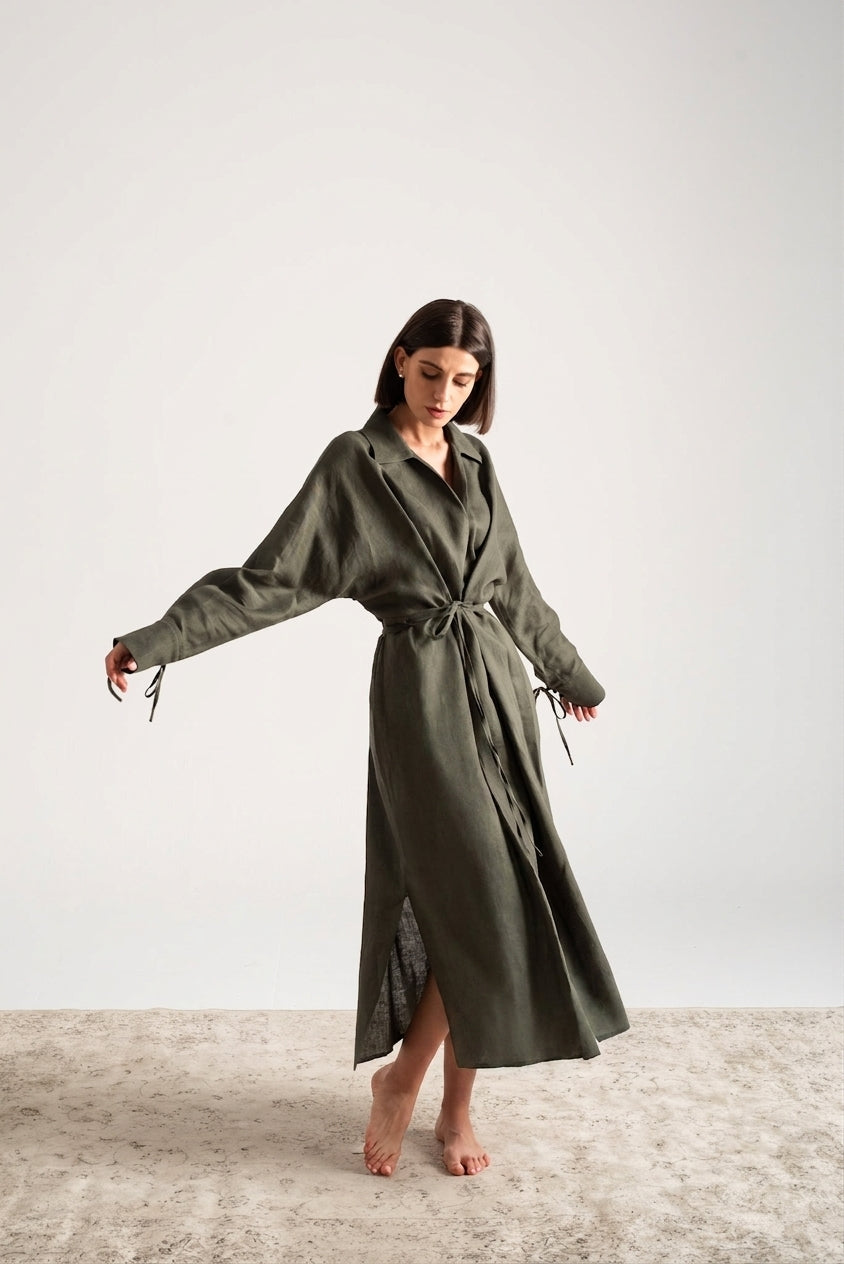 Zeus Wrap Dress Olive Luxmii