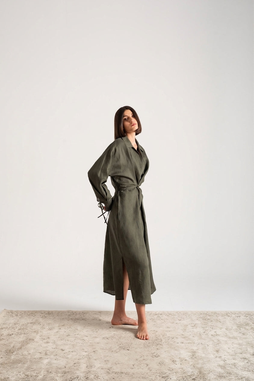 Zeus Wrap Dress Olive Luxmii