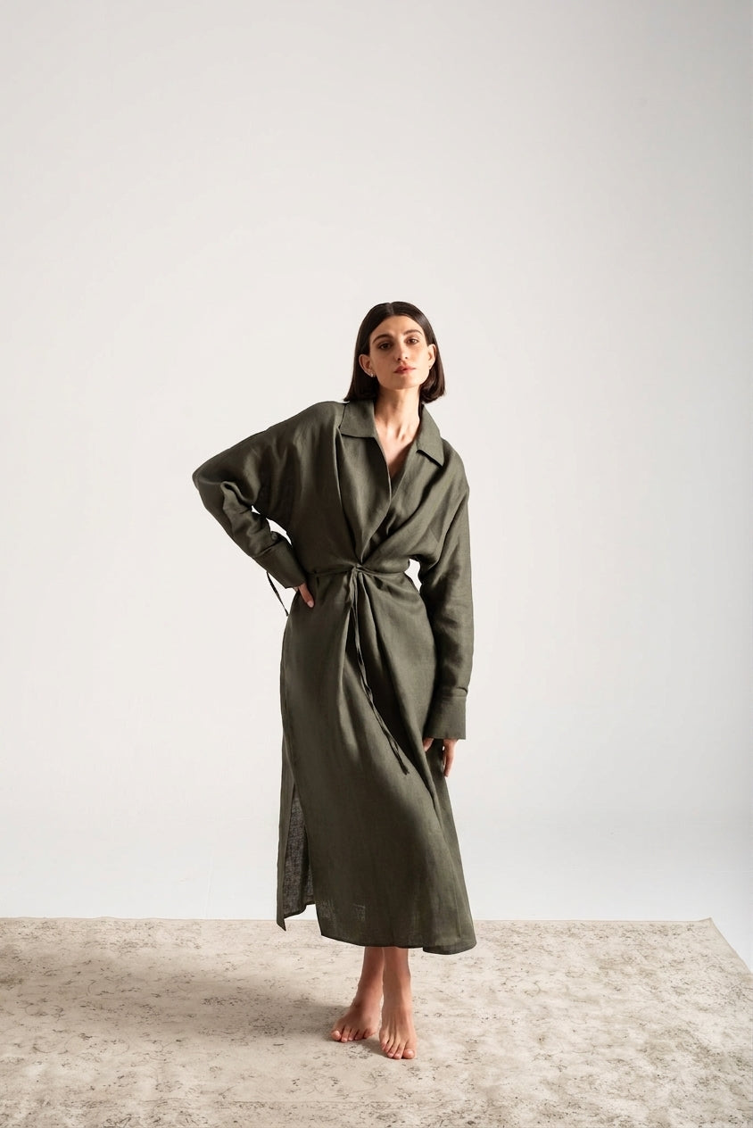 Zeus Wrap Dress Olive Luxmii
