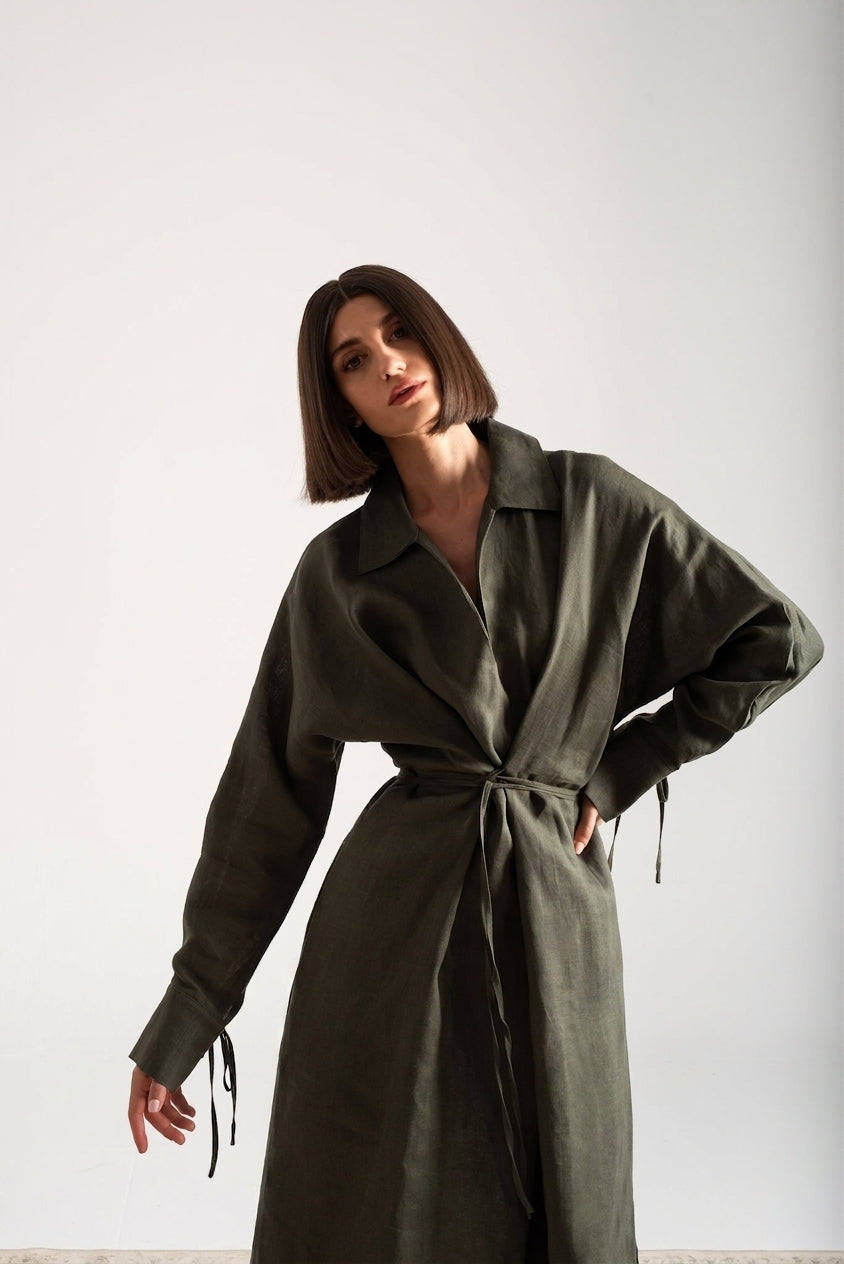 Zeus Wrap Dress Olive Luxmii