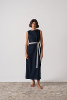 Zuri Linen Midi Dress in Navy Luxmii