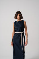 Zuri Linen Midi Dress in Navy Luxmii