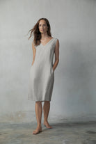 L'origami Linen Slip Dress Oatmeal Beige Luxmii